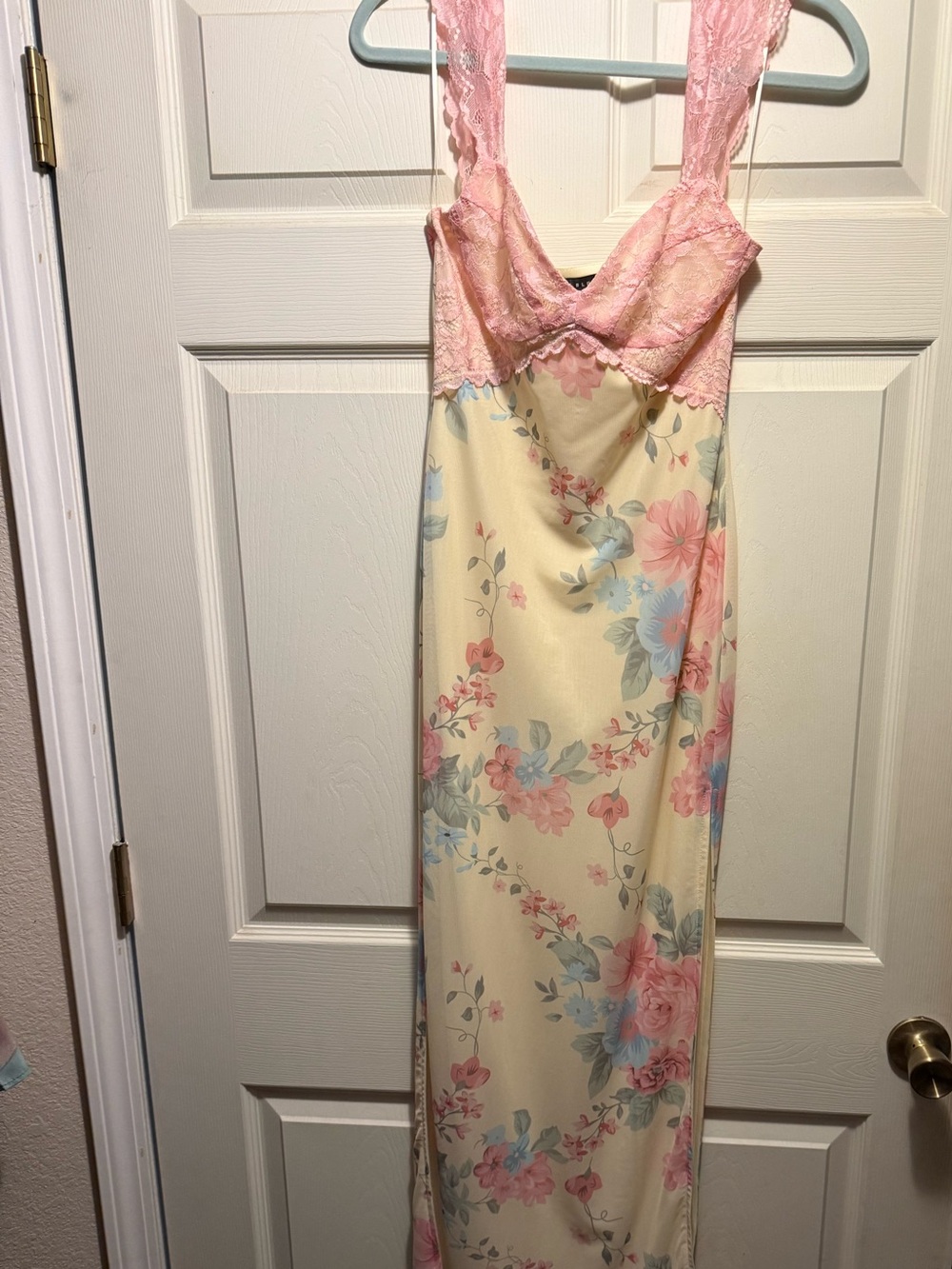 Blue Blush Pink Lace Floral Slip Dress